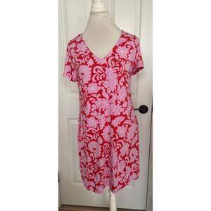 Soma Cool Nights Pink Red Floral Short Sleeve Night Gown Medium